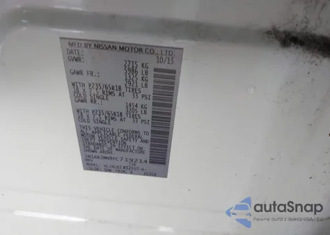 2015 Nissan Pathfinder S из США, поврежденный, VIN 5N1AR2MN9FC719214